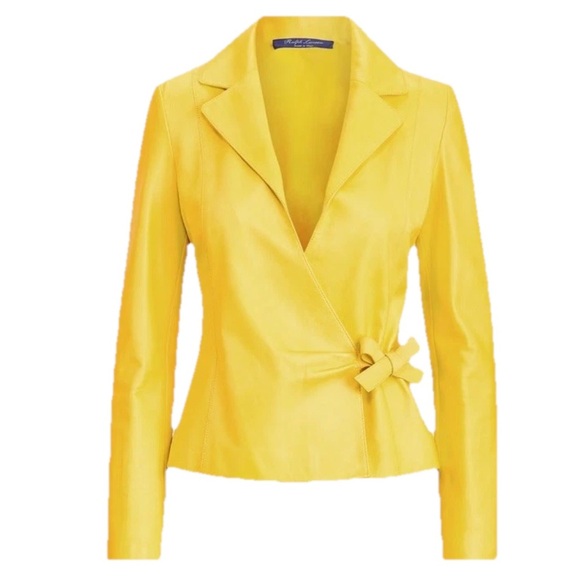 Ralph Lauren Collection Purple Label Lambskin Wrap Leather Jacket Blazer Yellow - Picture 1 of 13
